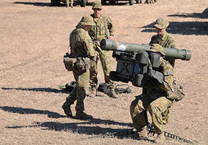 ROCKHAMPTON, Queensland, Australia (July 17, 2011) – Australian Defence Force Gunner Luke Pozzoli aims a RBS-70 Ground Based Air Defence System after the section completes a one minute, thirty second assembly during rapid deployment drills. The 16th Air Defence Regiment, based in Woodside, South Australia, is part of the Australian Defence Force participating in Talisman Sabre 2011. TS11 is an exercise designed to train U.S. and Australian forces to plan and conduct Combined Task Force operations to improve combat readiness and interoperability on a variety of missions from conventional conflict to peacekeeping and humanitarian assistance efforts. (Photo/ U.S. Navy Petty Officer 1st Class Thomas E. Coffman/Released)