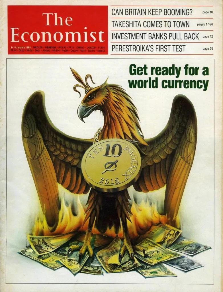 Capa da Revista The Economist de 1987 já "prevendo" o fim das cédulas de dinheiro Capa da Revista The Economist de 1987 já "prevendo" o fim das cédulas de dinheiro